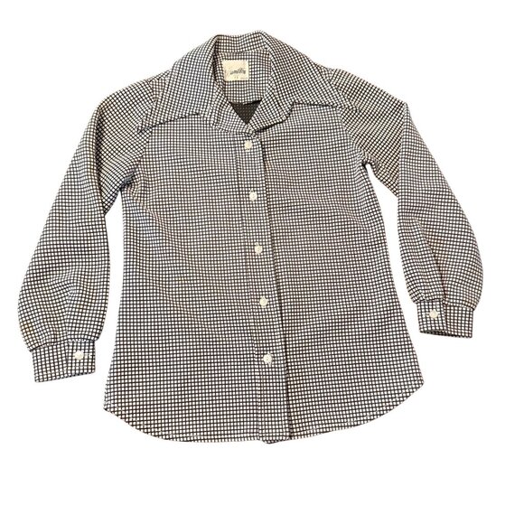 Vintage Hamilton 8 Women's button Shirt Black White Checkered Mod 60s USA Sz 8 - Picture 1 of 8